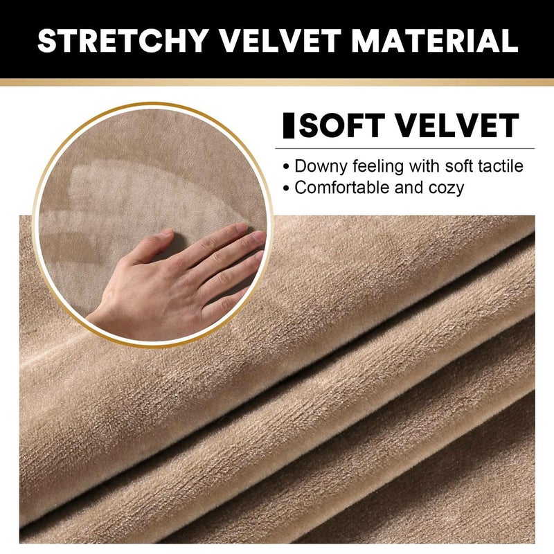 PrinceDeco Velvet Couch Cover Loveseat Covers for 2 Cushion Couch 3 Piece Sofa Covers for Dogs Washable Loveseat Covers Width Up to 72 Inch No Slip Stretch Sofa Slipcover(Medium, Camel) - Image 4